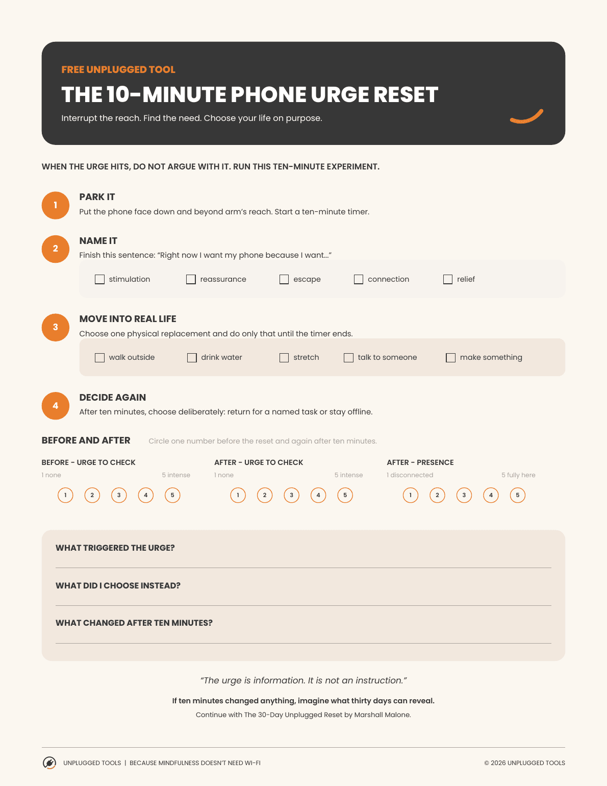 The 10-Minute Phone Urge Reset printable
